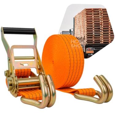 Imagem de Kit Cinta Amarração Carga com Catraca 5 Toneladas 50mm 9m Caminhão Amarração Cor Laranja Sistema de Catraca com Trava