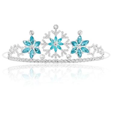 Imagem de Tiaras Frozen Elsa para meninas, flocos de neve, coroas de princesa para meninas, tiara de cristal de safira e coroa para mulheres, coroa de aniversário, casamento, concurso, formatura, festa à