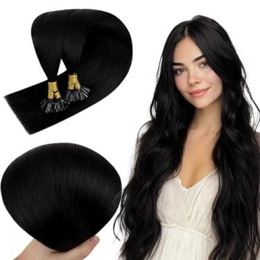 Imagem de RUNATURE Extensões De Cabelo Queratina, Humano Jet Black Hot Fusion, Ponta Em U, Remy Real Pré-Colado, 16" 50G, 50 Fios, U Nº 1, 1,7637 Onças, Gramas