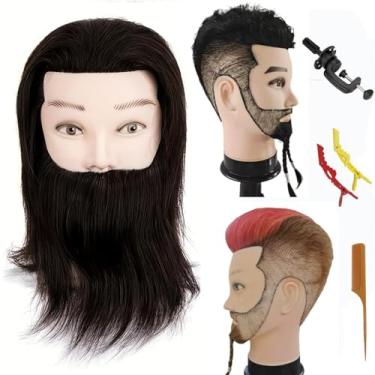 Imagem de Cabeça de manequim cabelo humano para pentear cabeça de manequim de barbeiro masculino Czrleaty cabelo humano kit de prática de cabeça de manequim
