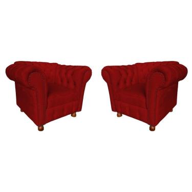 Imagem de Kit Duas Poltronas Chesterfield Capitone Luis XV Suede Vermelho / decoracao, sala tv estar, recepcao