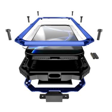 Imagem de Simicoo Capa resistente de metal militar compatível com iPhone 17 Pro, proteção contra quedas, parafusos de metal resistente com suporte, capa de câmera Gorilla Glass, corpo inteiro, à prova de poeira