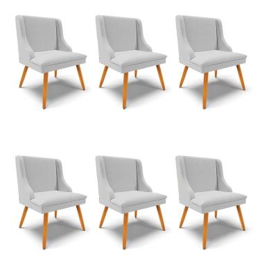Imagem de Kit 6 Cadeiras Estofadas para Sala de Jantar Pés Palito Lia Linho Cinza - Ibiza