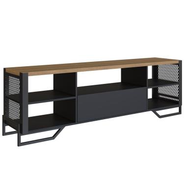 Imagem de Rack Industrial 180 Cm Gaveta E Tela Em Metal 1017 Preto Mell PP