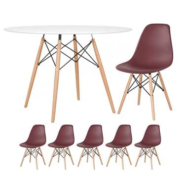 Imagem de [encerrado] Kit - Mesa Eames 120 cm branco + 5 cadeiras Eames Dsw marrom