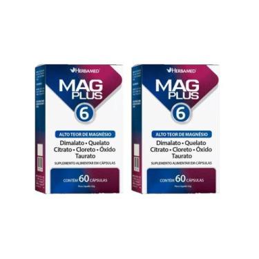 Imagem de Kit 2 Mag Plus 6 Alto Teor De Magnésio 60 Cápsulas Herbamed