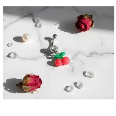 Imagem de Pircing umbigo aço cirúrgico e pingente sintético cerejinha - 3i