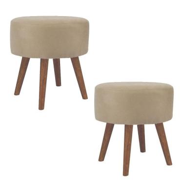 Imagem de Kit 2 puff banqueta magnus redondo bege 4 pés castanho
