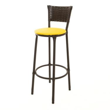 Imagem de Banqueta Alta Encapada Junco CAFÉ Area de Lazer Cozinha Bancada Balcão