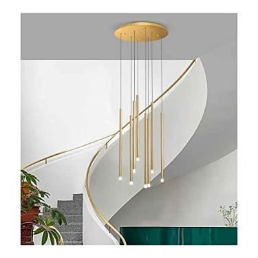 Imagem de Lustre moderno para entrada de hall alto, escada em espiral duplex, tubo longo, iluminação de teto, Lamparas Techo, luz pendente grande ajustável, compatível com sala de estar de villa Lámpa