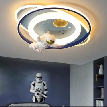 Imagem de Luminária de teto LED com controle remoto, luminária de teto criativa com design de astronauta regulável para quarto de crianças, meninos e meninas, iluminação decorativa de teto, luminária