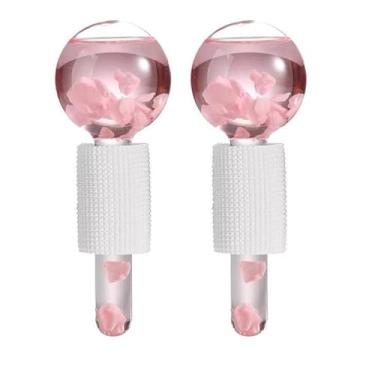Imagem de KIT 2 Globos Faciais Para Massagem Esfera 2 Peças Cromoterapia Cristal Anti Aging Profissional Estética Crystal Ball(Rosa Com Brilho)