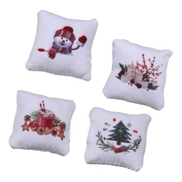 Imagem de KiBcsLic 4x Almofadas de Natal para casa de bonecas em miniatura, enfeite de almofada, árvore de Natal, boneco de neve, biscoitos, velas, padrão, quarto, micro
