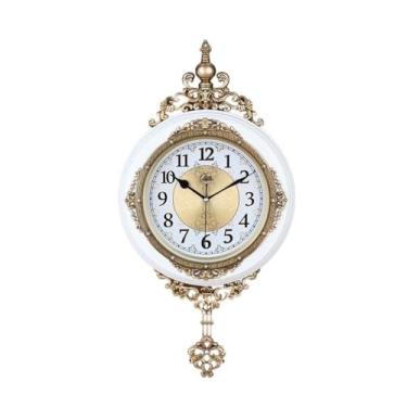 Imagem de Relógio de parede pequeno retrô oval relógio de parede, design antigo operado por bateria relógios de parede silenciosos para cozinha, quarto (32 * 62 cm) decoração de casa (branco)