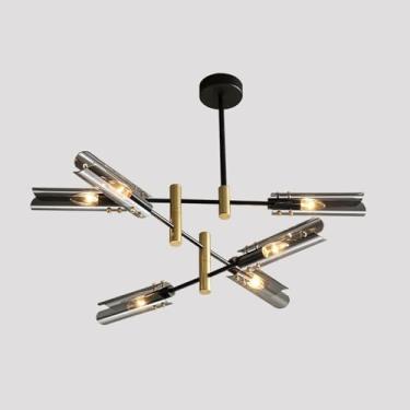 Imagem de Lustre Industrial Moderno Lustre Luminária Luminária Pendente de Vidro Cinza Âmbar para Cozinha Ilha Sala de Jantar Sala de Estar Quarto Fazenda, Cinza 6 luzes