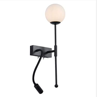 Imagem de Luminária de parede globo de vidro, luminária de parede moderna, braço longo, arandela de metal com interruptor, holofote de leitura LED flexível para montagem em parede, luminária de parede