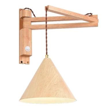 Imagem de Luminária de parede de braço giratório de madeira para ambientes internos com interruptor Luminária de parede ajustável Vintage Industrial E27 Lâmpada de leitura de braço longo Lâmpada retrô