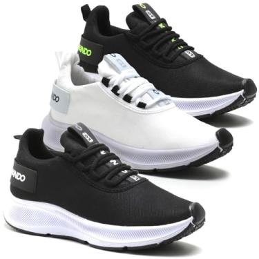 Imagem de Kit 3 Pares Tenis Masculino Esportivo Leve Super Confortavel Corrida Academia (BRANCO-PTO/VER-PTO/BCO, BR, Adulto, Numérico, 41)