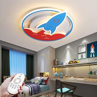 Imagem de Luminária de teto LED com controle remoto, luminária de teto regulável, design de foguete, quarto infantil, lustre moderno, abajur de acrílico, quarto, sala de estar, escritório, iluminação