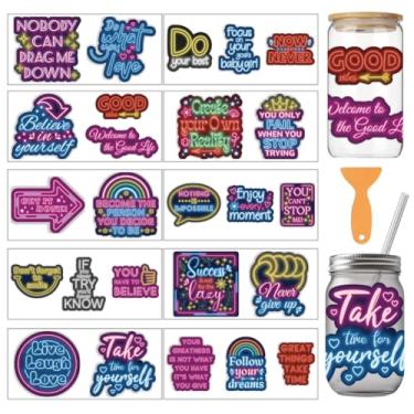 Imagem de arricraft 10 folhas coloridas efeito de luz texto UV DTF copo envoltório para vidro de 473.6 g, frase de afirmação positiva, adesivos de transferência de PVC para copos DIY madeira funiture 24 x 11 cm