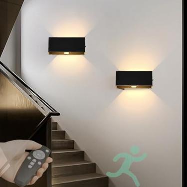 Imagem de Luminária de parede moderna com sensor de movimento, luminária de parede recarregável, operada por bateria, regulável, luminária de parede LED com controle remoto, quarto, sala de estar, esc