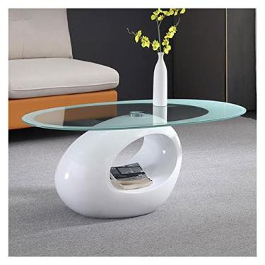 Imagem de Mesa de centro pequena mesa de centro oval, mesa de sala de estar com prateleira de armazenamento, mesa de centro moderna de vidro temperado de 33 polegadas, mesa central for sofá, fácil montagem mesa