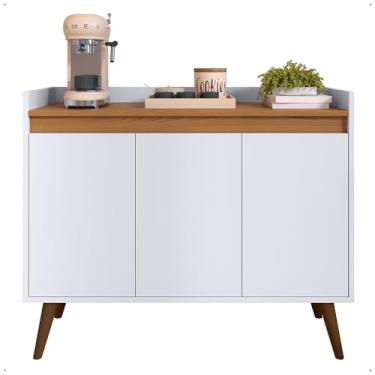 Imagem de Aparador Buffet Cantinho Café Sala Jantar Cozinha Lívia 3 Portas Organizador Prático Prateleira Cor: Branco Com Freijo
