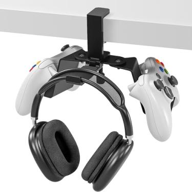 Imagem de blingwider 3-in-1 Game Controller&Headphone Metal Stand Under Desk, Game Controller&Headset Holder, Backpack Hook Under Desk,Clamp Hook for Gaming PC Accessories,Black