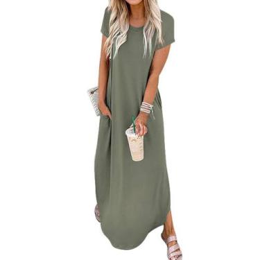 Imagem de Vestido maxi Jeqeocafy casual de verão solto com bolsos para mulheres