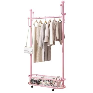 Imagem de Cabide de pé cabide de metal com ganchos e cesta de armazenamento sólida, design moderno para entrada de quarto, corredor industrial, árvore de 60/80/100 cm de altura, 30 cm de largura e 174 cm D