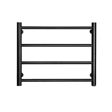 Imagem de Aquecedor de toalhas aquecido, aquecedor de toalhas elétrico montado na parede com 4 barras redondas, toalheiro elétrico de aço inoxidável 304 (preto com fio rígido)