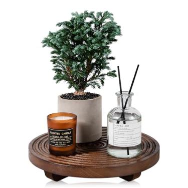 Imagem de Bandeja decorativa redonda para decoração de banheiro, suporte de madeira, organizador de bancada de cozinha para perfume, vela, planta, nogueira de 23 cm