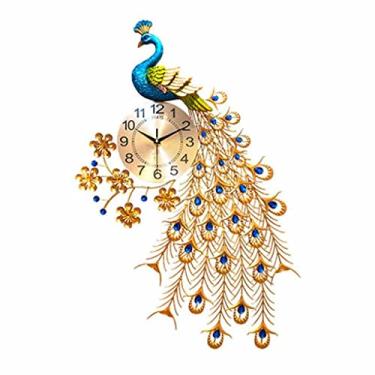 Imagem de ZYHSIJOBAS Relógio de parede de pavão, relógio de parede para casa, sala de estar, entrada de parede, relógio digital silencioso de metal