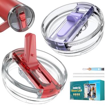 Imagem de Pacote com 2 tampas de canudo de 1,134 g compatíveis com copo Stanley, tampa de substituição à prova de derramamento, livre de BPA e fácil de limpar