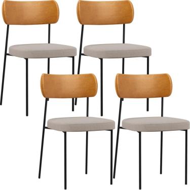 Imagem de Kit 04 Cadeiras Para Sala De Jantar Melina L02 Couríssimo Whisky Linho Bege - Lyam Decor