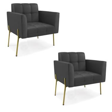 Imagem de Poltrona Pé de Ferro Dourado para Sala Kit 2 Elisa Corino Preto D03 - D'Rossi