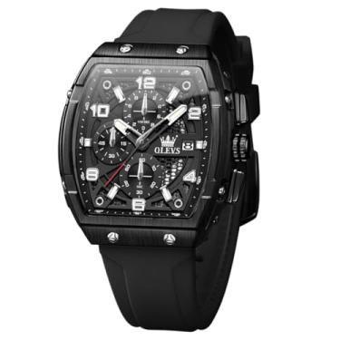 Imagem de OLEVS Relógio masculino luxuoso, mostrador grande, preto, relógios de pulso de silicone, quadrado, multifuncional, à prova d'água, cronógrafo, analógico, quartzo, dourado, retangular, relógios para