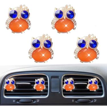 Imagem de 4 peças de clipes de acabamento de saída de ar do painel do carro de coruja brilhante, clipe difusor de ar de cristal de strass, clipe de purificadores de ar de carro de animais fofos para decoração