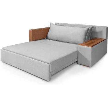 Imagem de Sofá Cama Casal 2 Lugares Panamá com Baú Pompéia Aveludado Chenile Composê Prata 206/856 Casa Imperial