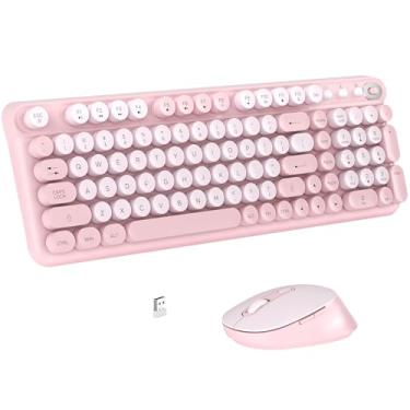 Imagem de Links9+ Combo de teclado e mouse sem fio, estilo de teclado de máquina de escrever retrô, receptor USB de 2,4 GHz, plug and play, conjunto de teclado e mouse para computador, laptop, Windows, Mac e PC
