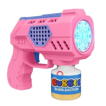 Imagem de Brinquedo Máquina Lança Bolhas de Sabão Multiplas Bolhas Reservatório Para Reabastecimento Luz de LED Diversão Garantida (Rosa)