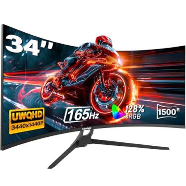 Imagem de Gawfolk Monitor de jogos curvado ultra amplo de 34 polegadas, tela de PC 1500R 165hz UWQHD 4K, tela curva para computador com FreeSync, suporte de parede 75 x 75 mm - preto