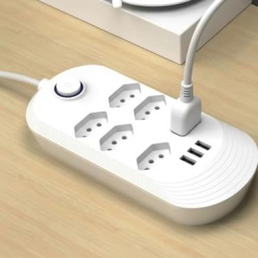Imagem de Extensão Inteligente com 6 Tomadas + 3 Entradas USB – Bivolt, Cabo 1,8M, Proteção Contra Sobrecarga