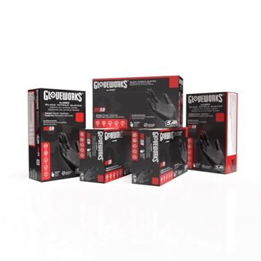 Imagem de GLOVEWORKS Luvas Industriais Descartáveis De Nitrila Pretas Gloveworks, 5 Mil, Sem Látex E Pó, Próprias Para Alimentos, Texturizadas, Grandes, 3 Caixas Com 100