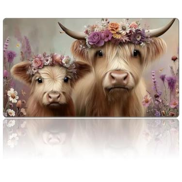 Imagem de DEGDFSGR for MTG Playmat 27.5" x 15.74" inches for TCG Playmats Non-Slip Rubber Base Commander Play Mat HD Cover for Magic Playmat Iorcana Trading Card Game, Purple Wildflower and Cute Cow