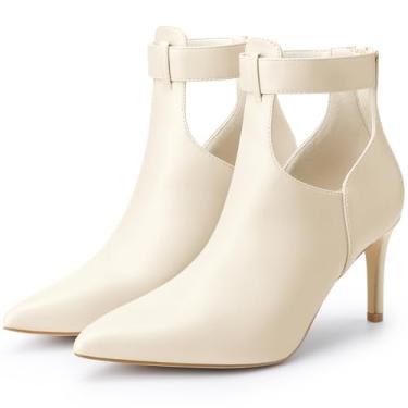 Imagem de Allegra K Bota feminina de cano curto com zíper nas costas e salto agulha, Bege, 38