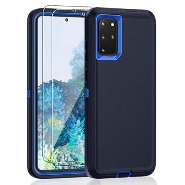 Imagem de Jshru Capa para Samsung Galaxy S23 com [2 unidades] protetor de tela HD, [grau militar] à prova de choque à prova de poeira/queda, 3 camadas, capa resistente para Galaxy S23 5G, azul marinho