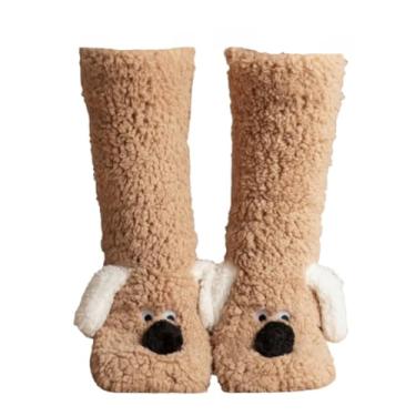 Imagem de UIVXXUD Meias aconchegantes de lã coral grossa antiderrapante para mulheres de 5 a 10 anos – Meias térmicas fofas de pelúcia felpudas e quentes para o inverno, conforto no chão interno, laváveis na