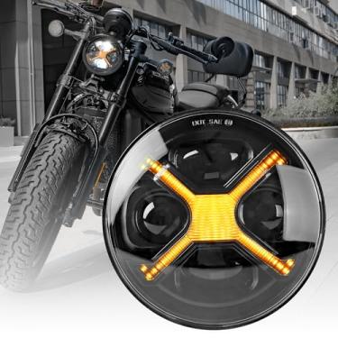 Imagem de Riasdy Faróis de LED de 14,6 cm Âmbar X-Style 14,6 cm Farol de motocicleta de LED com feixe DRL Hi/Lo para motocicleta adequado para Indian Scout Dyna Wide Glide XL1200 XG750 883 48 Night Road etc