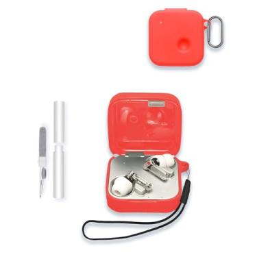 Imagem de Capa para fones de ouvido Nothing Ear 3 2025, capa protetora de silicone macio WUNIAK portátil resistente a arranhões com kit de limpeza, mosquetão e cordão para Nothing Ear3, vermelha